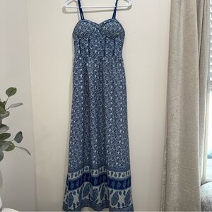 B.O.G Collection Blue & White Paisley‎ Print Bustier Maxi Dress Size S Mamma Mia